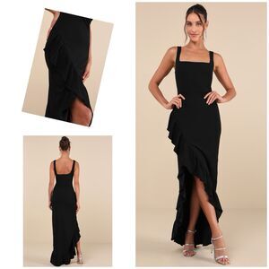Lulus Immaculate Excellence Dress Women's M Black Ruffled Tulip Maxi NWOT
